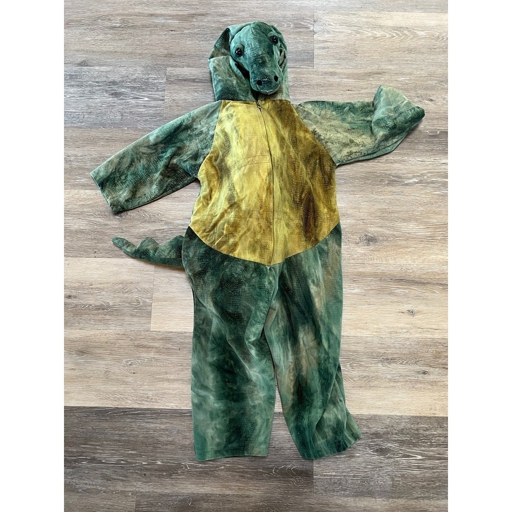 Kids Dinosaur Costume Small Green Reptile Tail Hooded Jumpsuit Theater Halloween